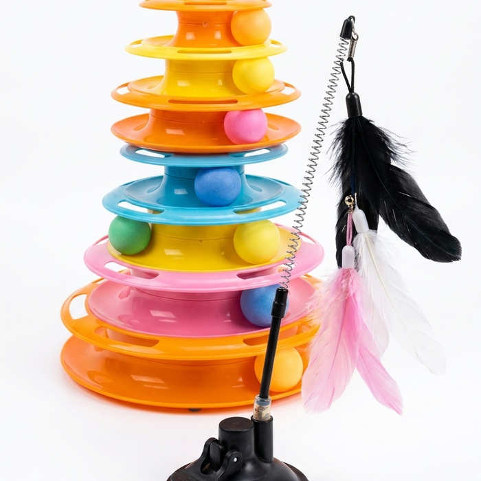 4-Layer Ball Track Tower — Interactive Cat Toy
