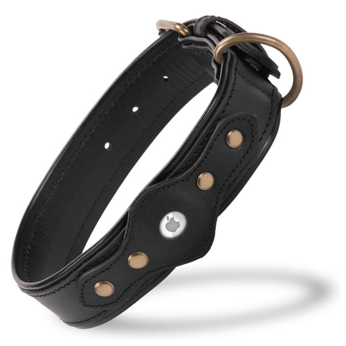 Vintage Embossed Leather Dog Collar โ Black (L)