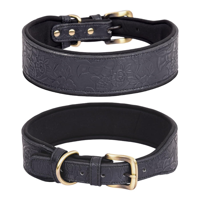 Vintage Embossed Leather Dog Collar — Black (L)
