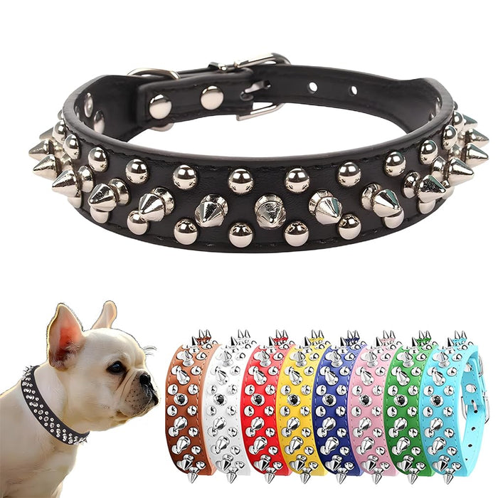 Spiked Leather Dog Collar — Black (XL)