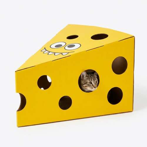 Monster Cheese Wedge Cardboard Cat House