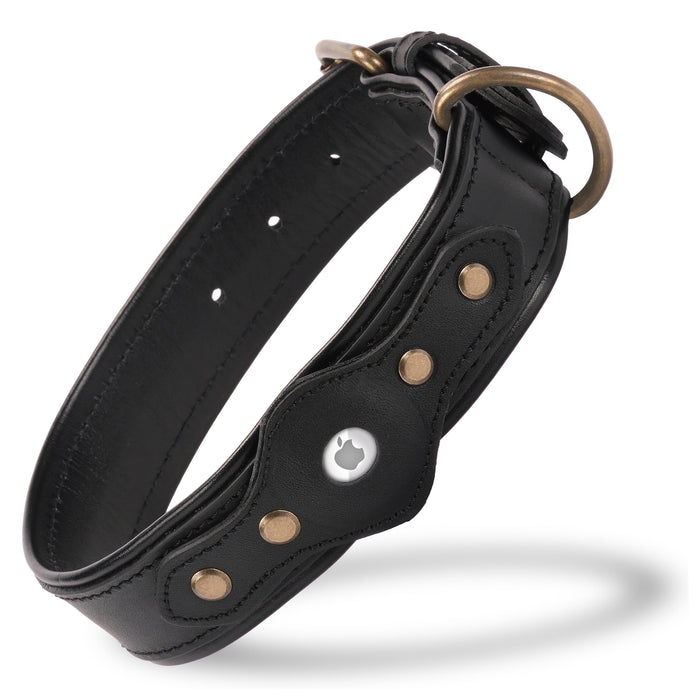 Vintage Embossed Leather Dog Collar — Black (L)