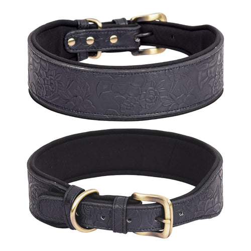 &nbsp;Vintage Embossed Leather Dog Collar — Black (L)